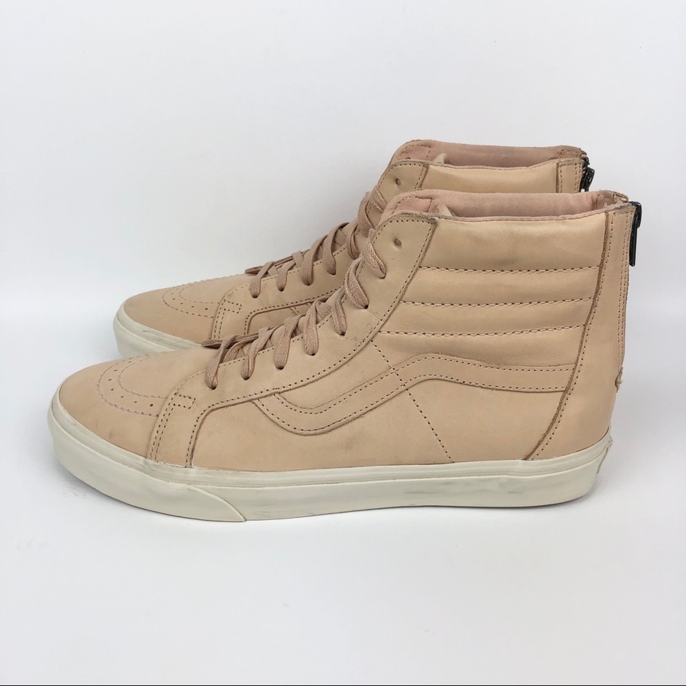 Vans Sk8-Hi Leather Zip Skate Shoe Mens Size 11 Orange Peach Cream White Walking